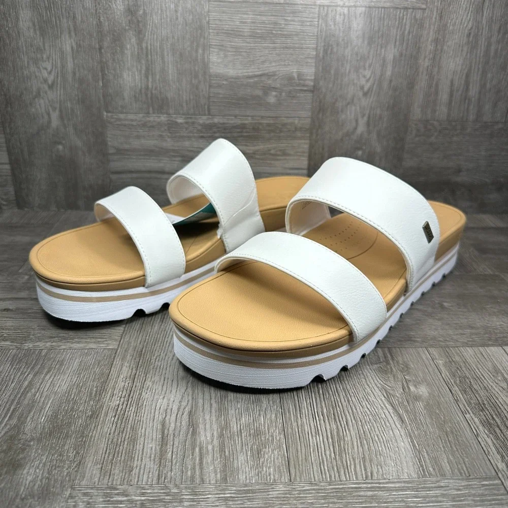 Reef Banded Horizon Hi Women 11 White Platform Slide Sandals NEW CI8435